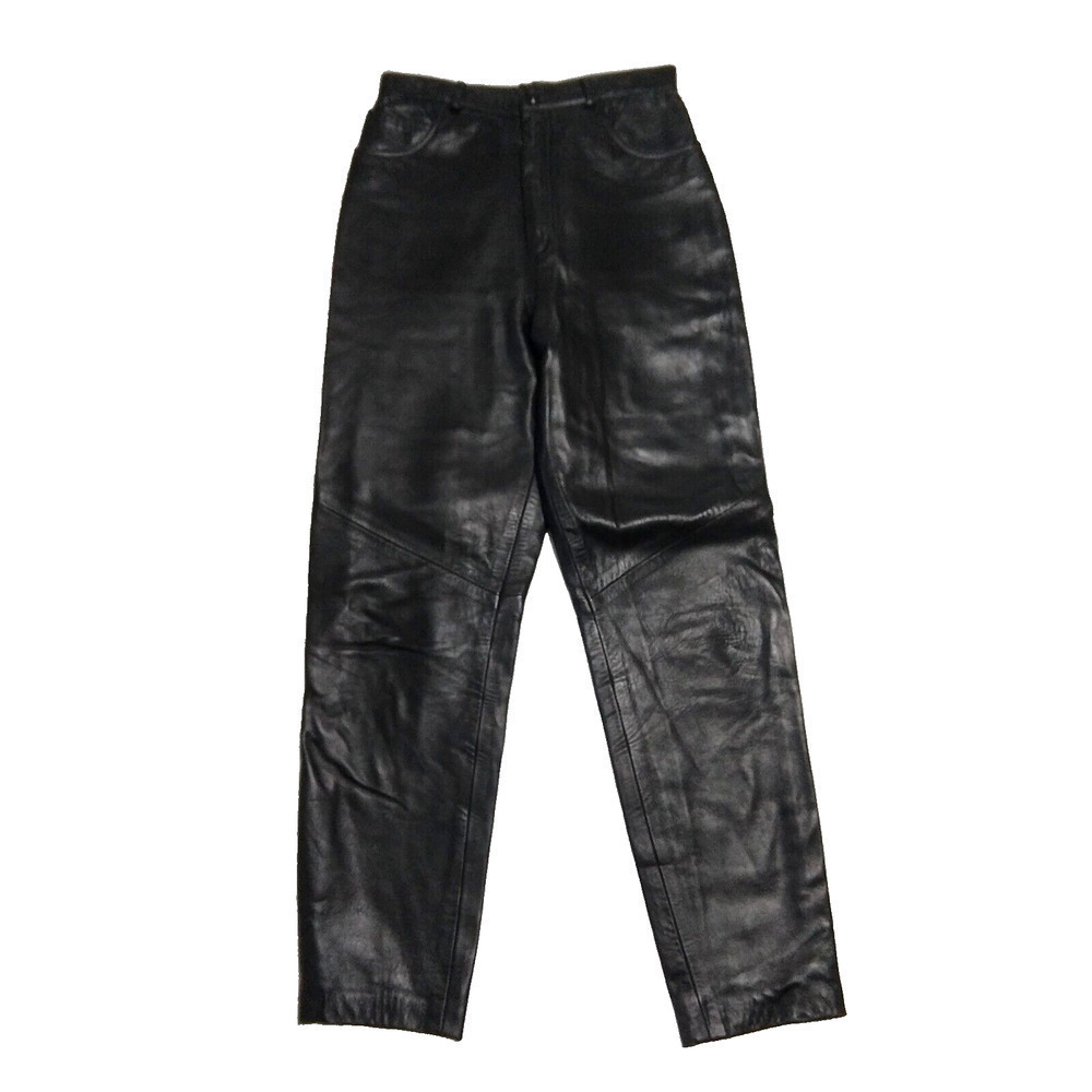 Vintage High Waist Black Leather Pants Size XS Siena 90s Straight Leg Soft Biker